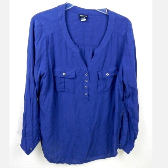 Torrid Blue Popover Tab Sleeve Top - Picture 1 of 3